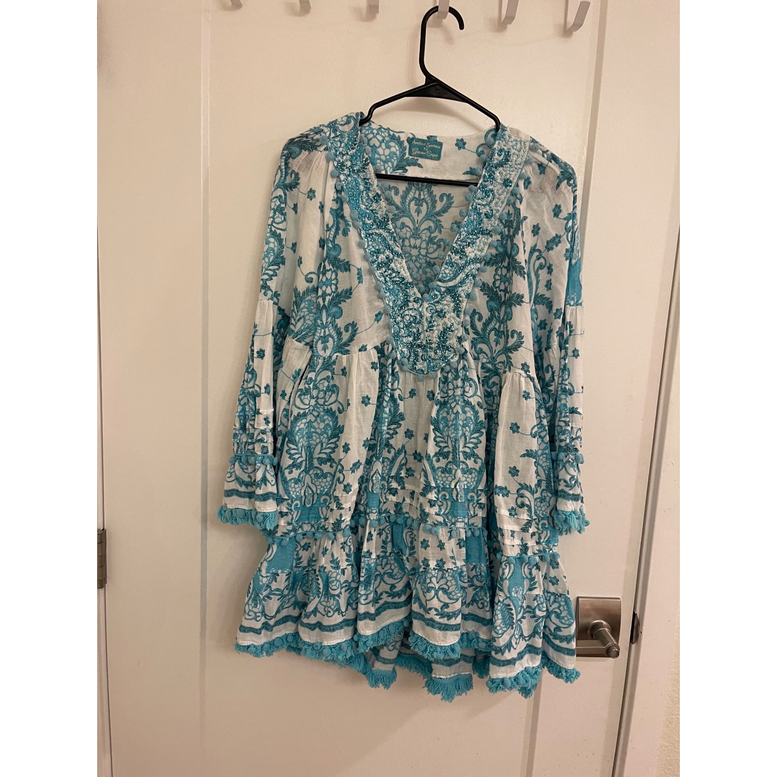 Boho Indie Antica Sortorio Siacano Cirque Euro Beaded Blue Mini Dress